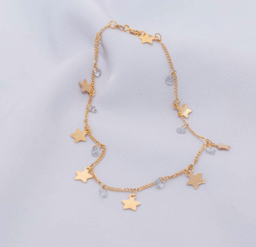 TOBILLERA TEJIDO ARGOLLA SWAROVSKIS, DIJES ESTRELLAS